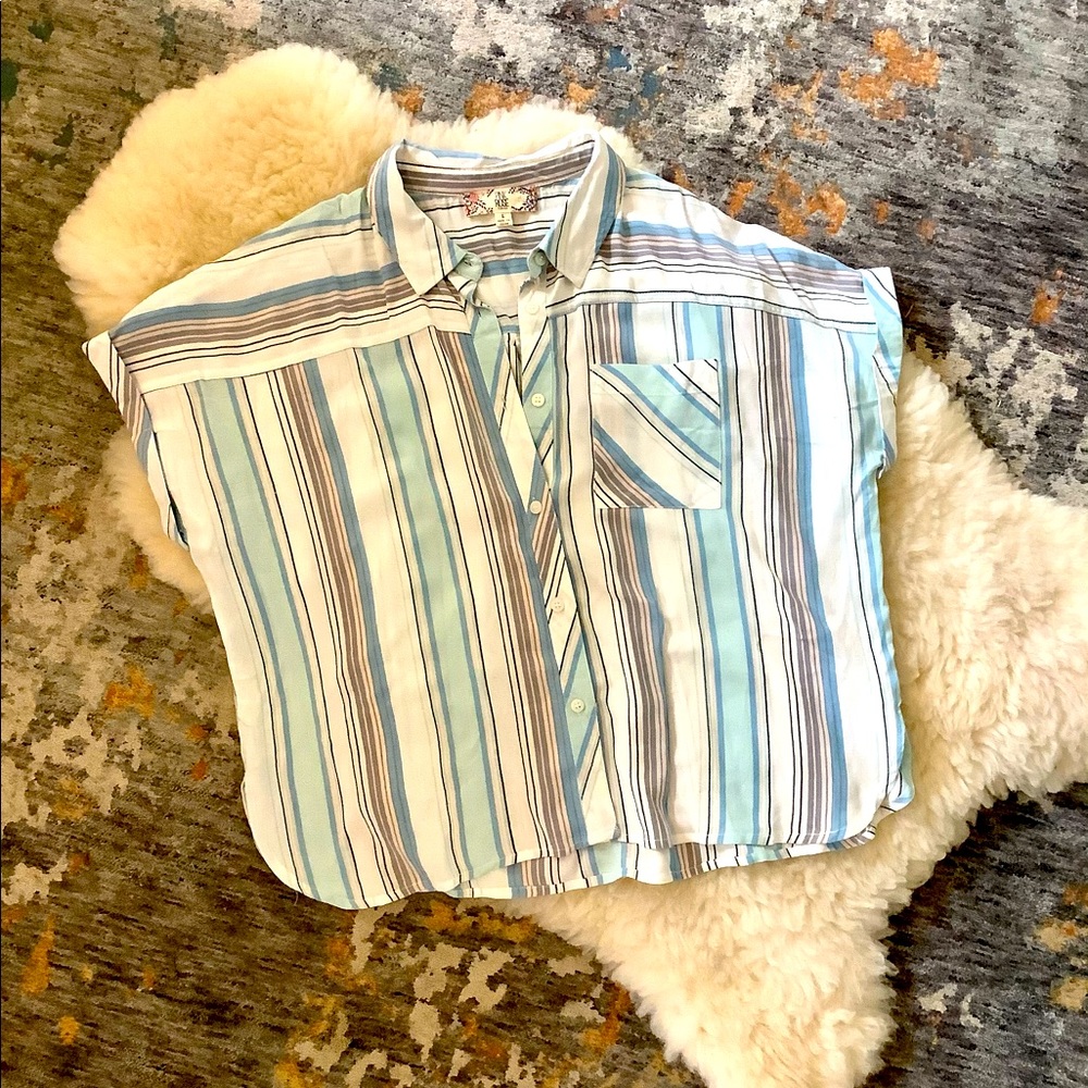 Button-Up Striped Crop Top